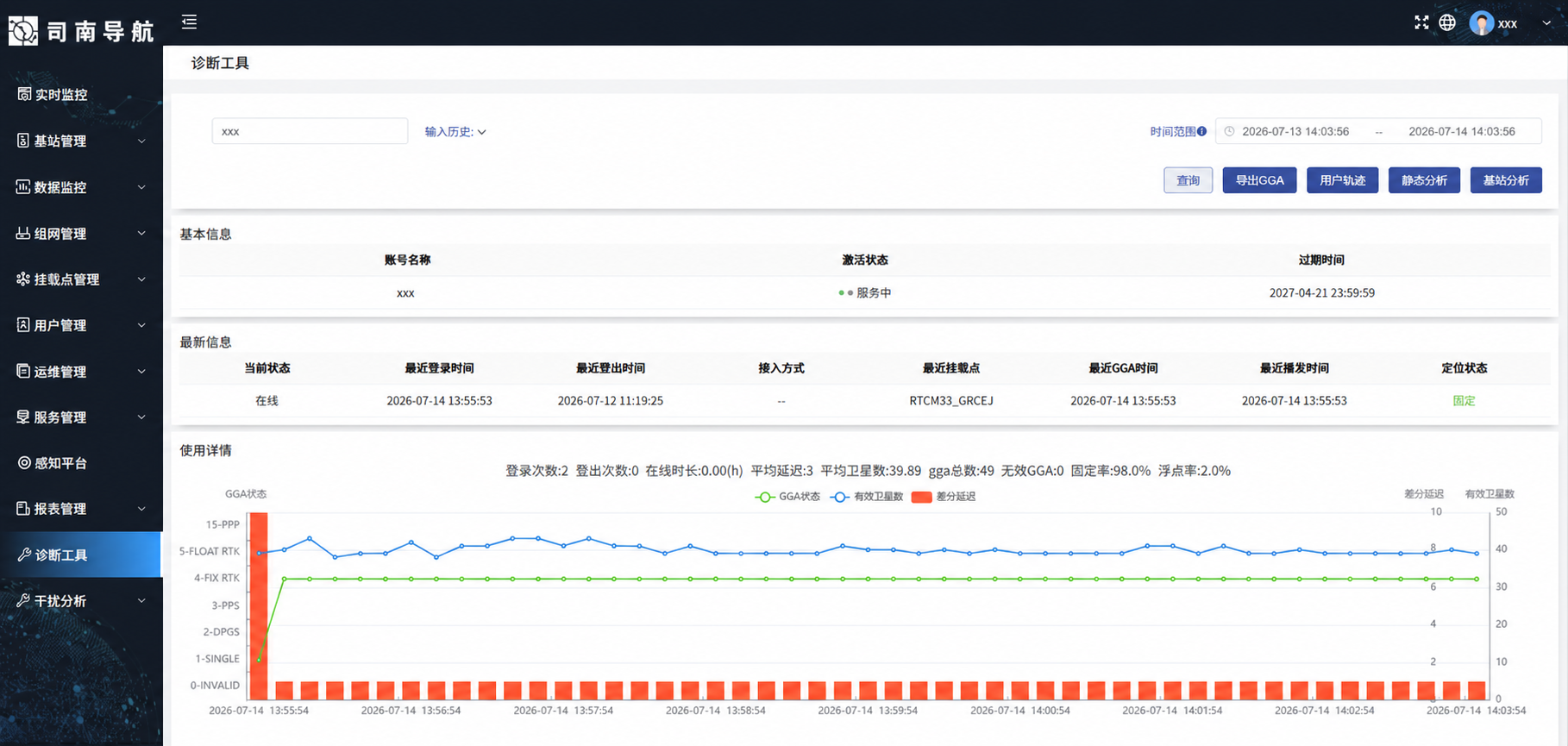 账号与终端定位状态智能诊断界面